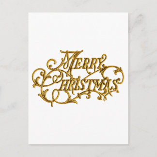 Carved, Golden Fancy Script "Merry Christmas" Holiday Postcard