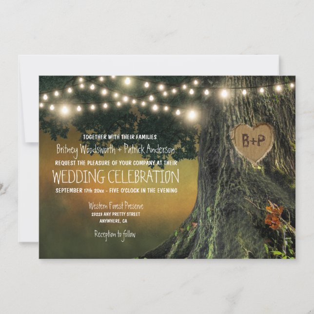 Carved Grandfather Oak Tree Wedding Invitations (Front)