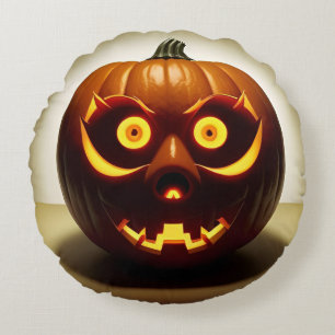 Carved Halloween Pumpkin Round Pillow