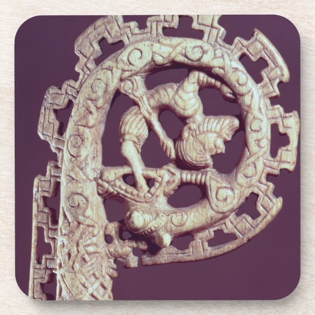 Carved handle of a bishop's crook, bone coaster (Front)