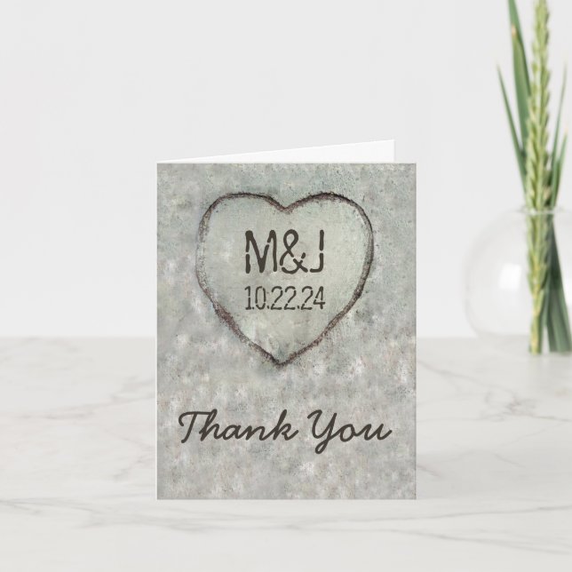 Carved Heart Birch Tree Wedding Thank You (Front)