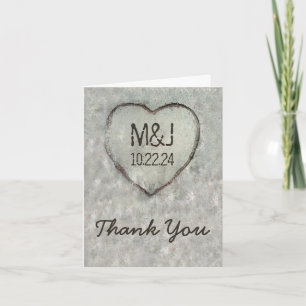 Carved Heart Birch Tree Wedding Thank You Card