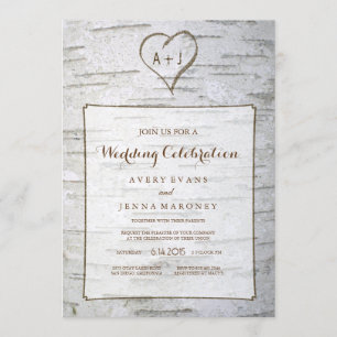 Carved Heart in Tree Wedding Invitation