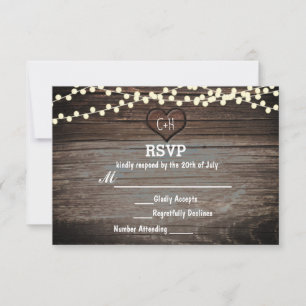 Carved Heart in Wood & String Lights Rustic RSVP