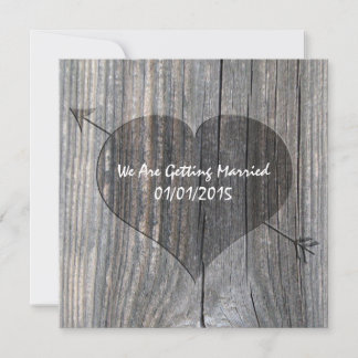 Carved Heart On Wood - We Are Getting Married Invitation