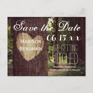 Carved Heart Rustic Tree Save the Date Postcards