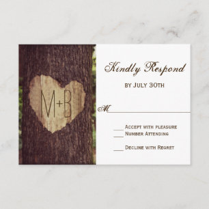 Carved Heart Rustic Tree Wedding RSVP Cards