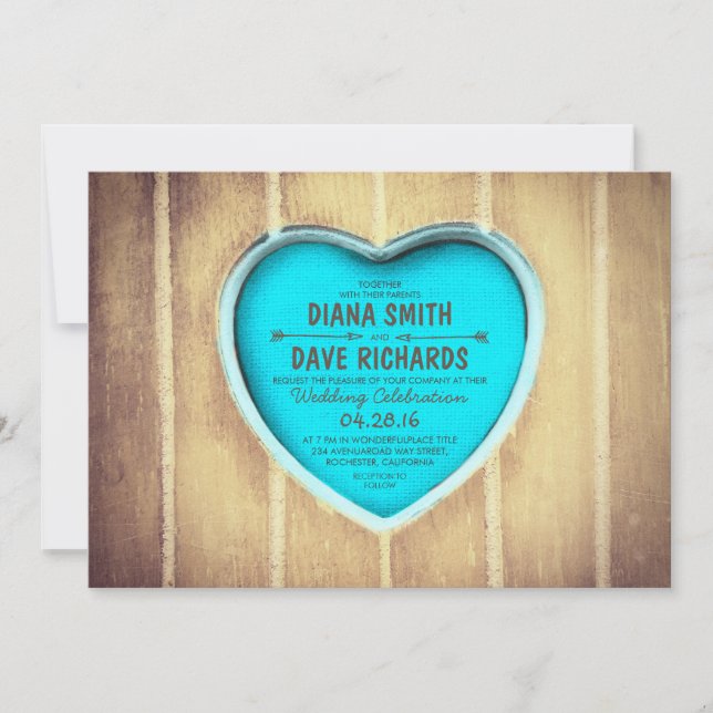 carved heart rustic wood wedding invitation (Front)