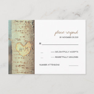 carved heart tree rustic RSVP cards