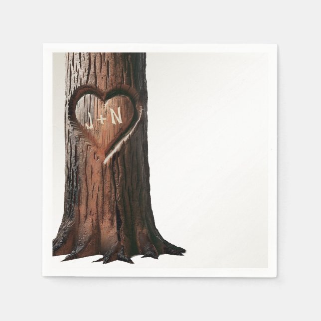 Carved Heart Tree Stump Rustic Minimal Wedding Napkin (Front)