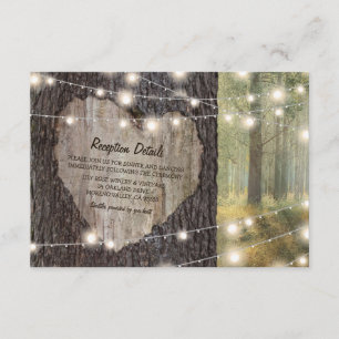 Carved Heart Tree Wedding   Rustic String Lights Enclosure Card
