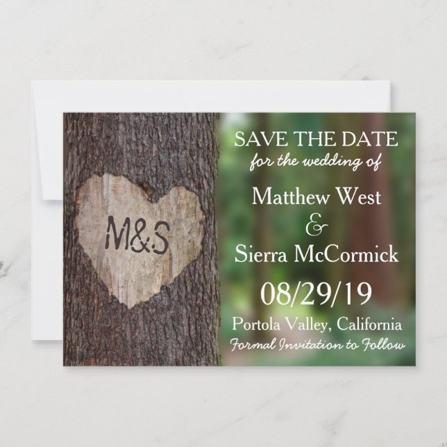 Carved Heart Tree Wedding Save The Date (Front)