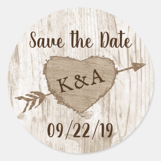Carved Heart Tree Wedding Save The Date Classic Round Sticker (Front)