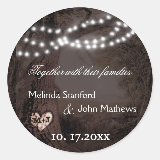 Carved Heart Tree with Lights Classic Round Sticker