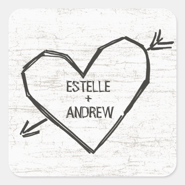 Carved Heart with Names Square Sticker (Front)