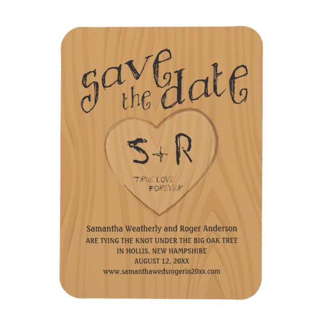 Carved Initals on Oak Tree Save the Date Magnet (Vertical)