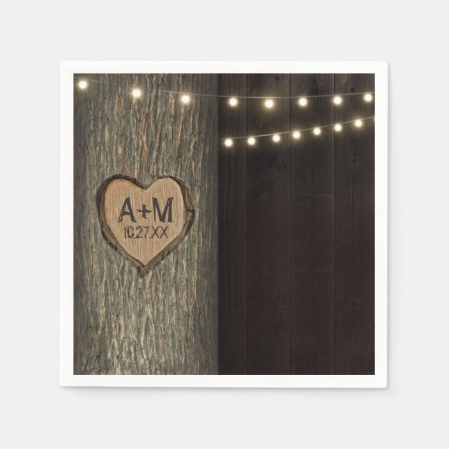 Carved Initials Old Oak Tree Wedding Napkins (Front)