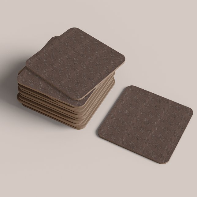 Carved Leather Look Brown Seamless Pattern Square Paper Coaster (Creator Uploaded)