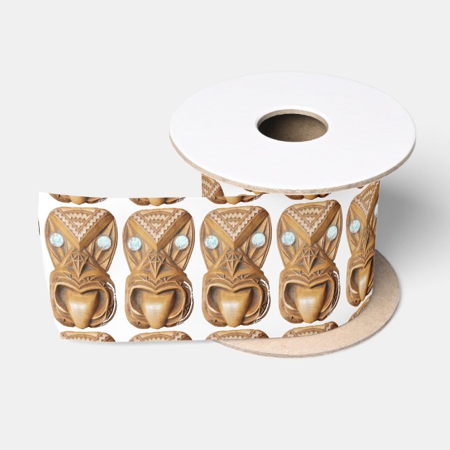 Carved Maori Tiki Face Thunder_Cove Satin Ribbon (Spool)