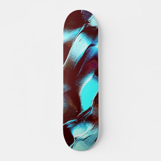 Carved of matte metal, in brown to cyan gradient skateboard (Front)