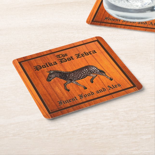 Carved Polka Dot Zebra English  Square Paper Coaster (Angled)