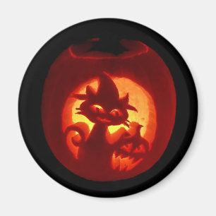 Carved Pumpkin Cat Halloween Magnet