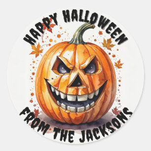 carved pumpkin illustration happy Halloween Classic Round Sticker