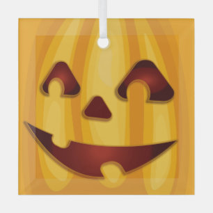 Carved pumpkin smiling Halloween design Glass Ornament