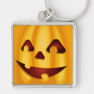 Carved pumpkin smiling Halloween design Keychain