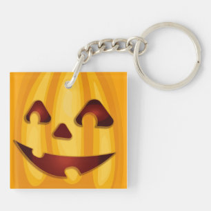 Carved pumpkin smiling Halloween design Keychain