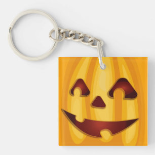Carved pumpkin smiling Halloween design Keychain