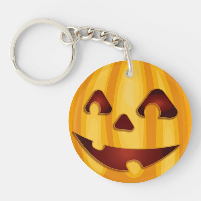 Carved pumpkin smiling Halloween design Keychain (Front)