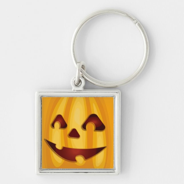 Carved pumpkin smiling Halloween design Keychain (Front)