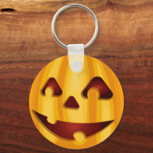 Carved pumpkin smiling Halloween design Keychain
