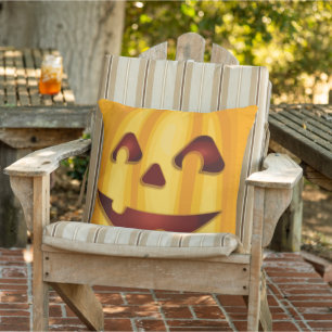Carved pumpkin smiling Halloween design Outdoor Pillow