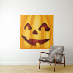 Carved pumpkin smiling Halloween design Tapestry