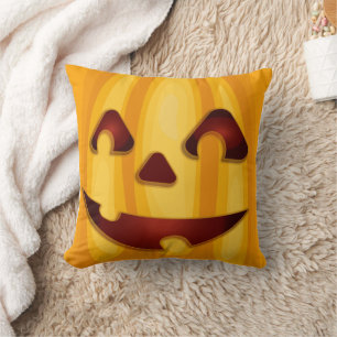 Carved pumpkin smiling Halloween design Throw Pillow