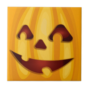 Carved pumpkin smiling Halloween design Tile