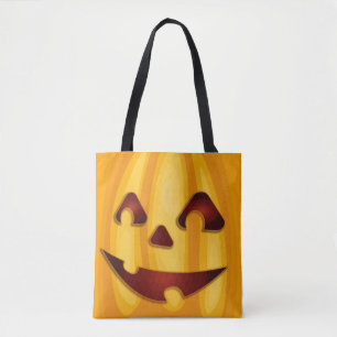 Carved pumpkin smiling Halloween design Tote Bag