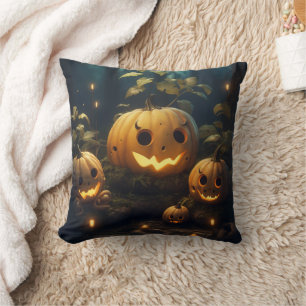 Carved Pumpkins in the Forest Throw Pillows