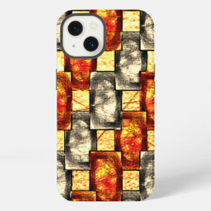 Carved rectangular pieces reddish and beige align iPhone 13 case