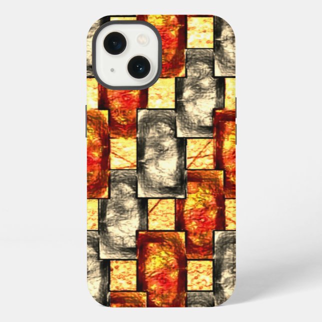 Carved rectangular pieces reddish and beige align iPhone case (Back)