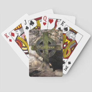 Carved Stone Celtic Cross Custom Name Playing Cards