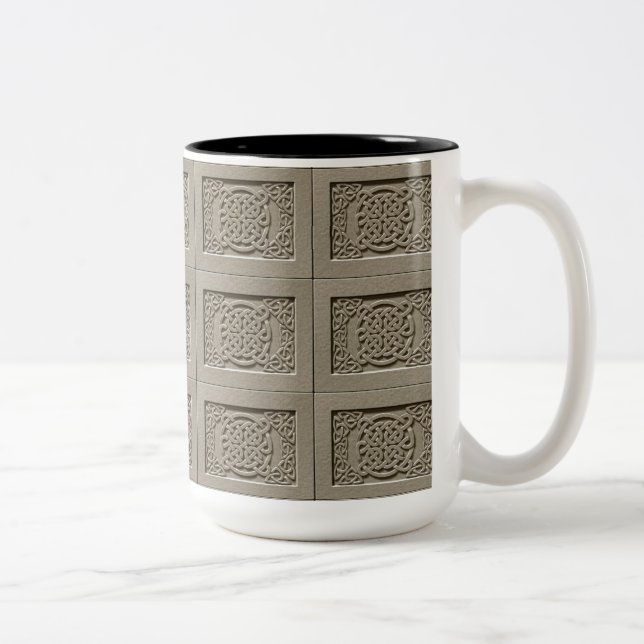 Carved Stone Celtic Knots Tiled Pattern Mug (Right)