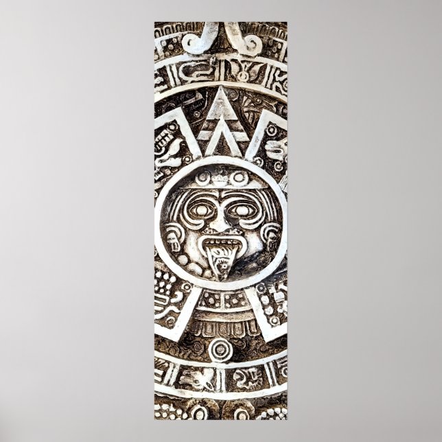 Carved Stone Mayan Aztec MesoAmerican Sun Calendar Poster (Front)
