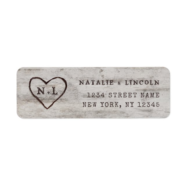 Carved Sweethearts Monogram Wedding Return Address (Front)