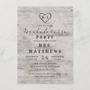 Carved Sweethearts Rustic Birch Bachelorette Party Invitation
