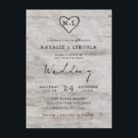 Carved Sweethearts Rustic Birch Monogram Wedding Invitation<br><div class="desc">Carved Sweethearts Rustic Birch Wood with Aged Grey & Off White Birch Tree Bark Design, and a distressed patina weathered look. This reclaimed lumber design features the couple's initials carved into the heart shape within the tree. Also, distressed typography country chic fonts, along with an elegant vintage handwriting script font....</div>