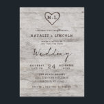Carved Sweethearts Rustic Birch Monogram Wedding Invitation<br><div class="desc">Carved Sweethearts Rustic Birch Wood with Aged Grey & Off White Birch Tree Bark Design, and a distressed patina weathered look. This reclaimed lumber design features the couple's initials carved into the heart shape within the tree. Also, distressed typography country chic fonts, along with an elegant vintage handwriting script font....</div>