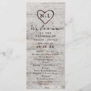 Carved Sweethearts Rustic Birch Wedding Ceremony Program